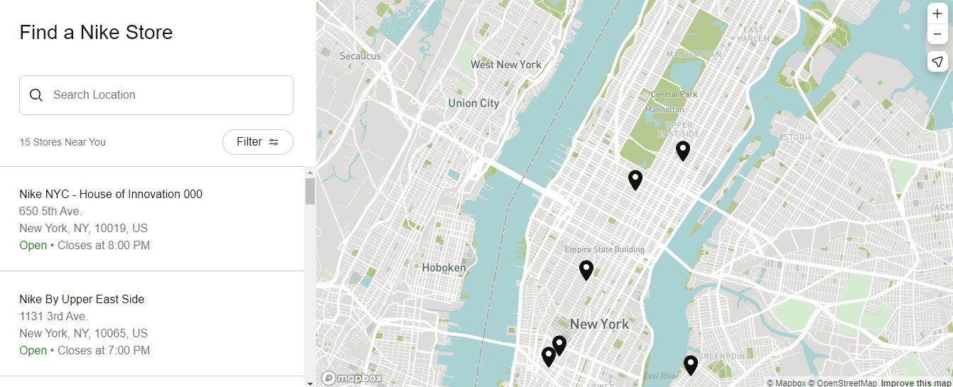 Nike store cheap locations map