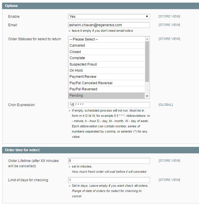 canceled-orders-settings Our Cancel Pending Order Extension for Magento Websites